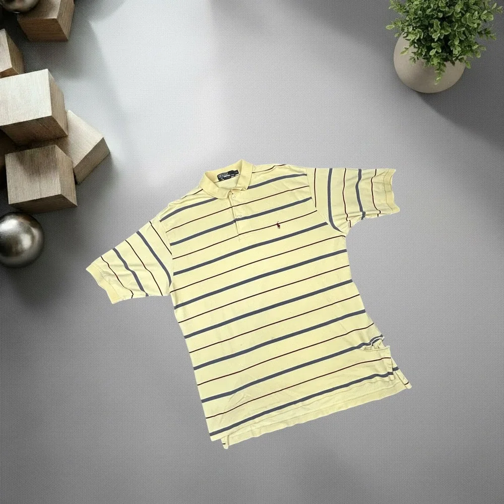 Vintage Polo Ralph Lauren Striped Polo Shirt Yellow XL Y2K Skater Streetwear
